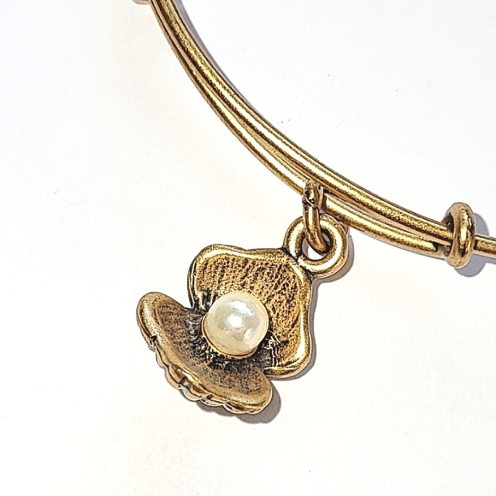 ALEX AND ANI OYSTER SHELL & PEARL BANGLE BRACELET
